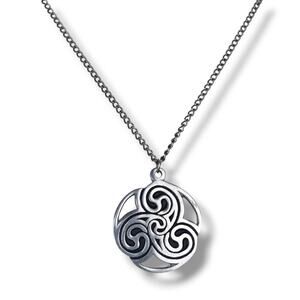 St Justin Celtic Triscele Pendant Necklace Pewter Irish Heritage Jewelry Knot